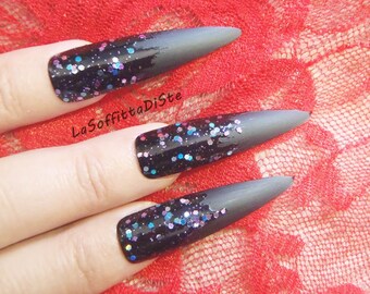 20 bling nails drag queen long black stiletto nails