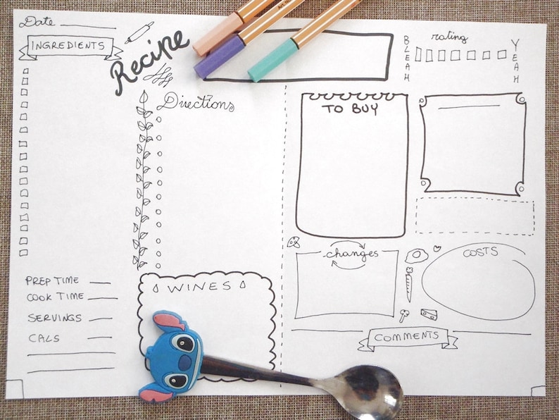Kitchen Recipe Bullet Journal Printable Bujo Journaling Menu | Etsy