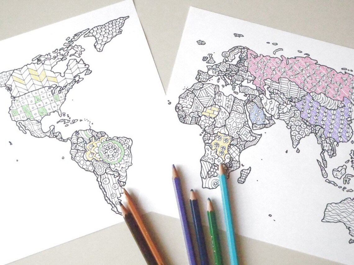 Coloring Map World Colouring Template Etsy Sales - Etsy Canada
