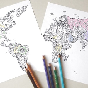 colorare mondo cartina etsy vendite planner doodle