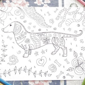 Dachshund Dog Coloring Sausage Dog Adult Sheet Adult Download Colouring Dog الكلب собака 犬 Zen ...