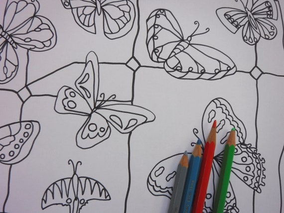Instant Download Butterflies Adult Coloring Page Stained Glass Etsy