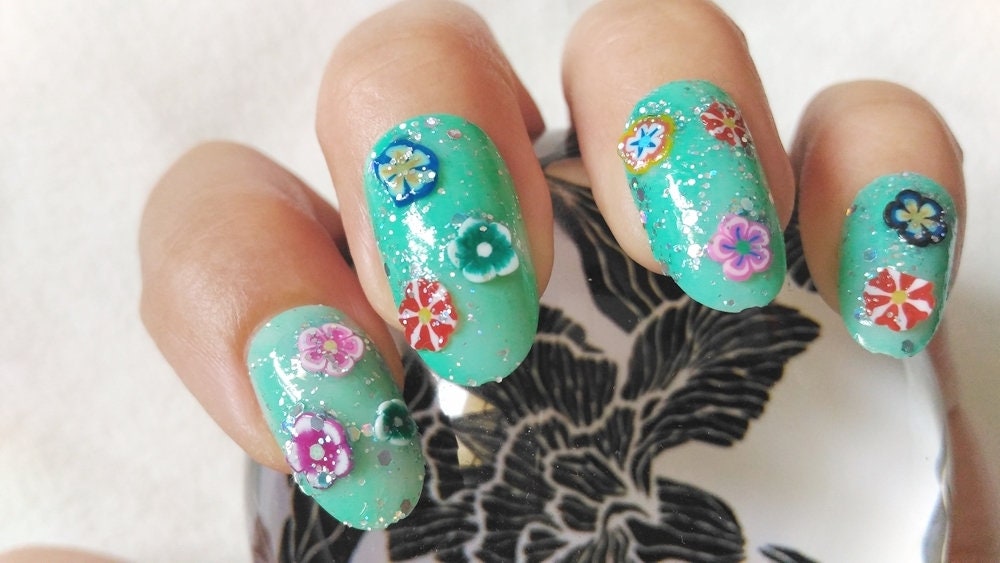 3d flower fake nails press on false nail art fruit cute ...