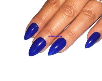 full cover nails blue stiletto false nails