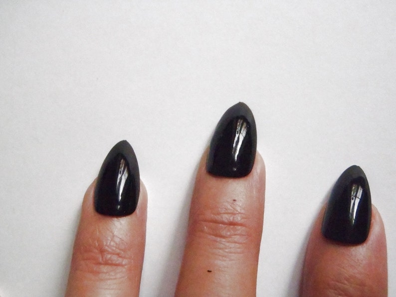 stick on stiletto full cover fake nails black image 4