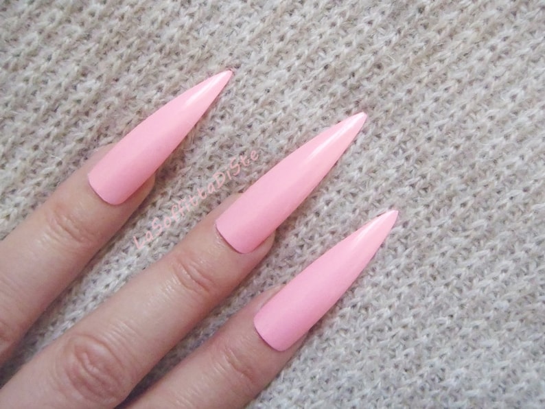 Pink 20 Fake Nails Long Nails False Nails Drag Queen Etsy