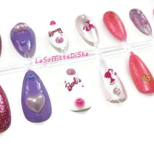 barbie fake nails pink 3d press on false nail