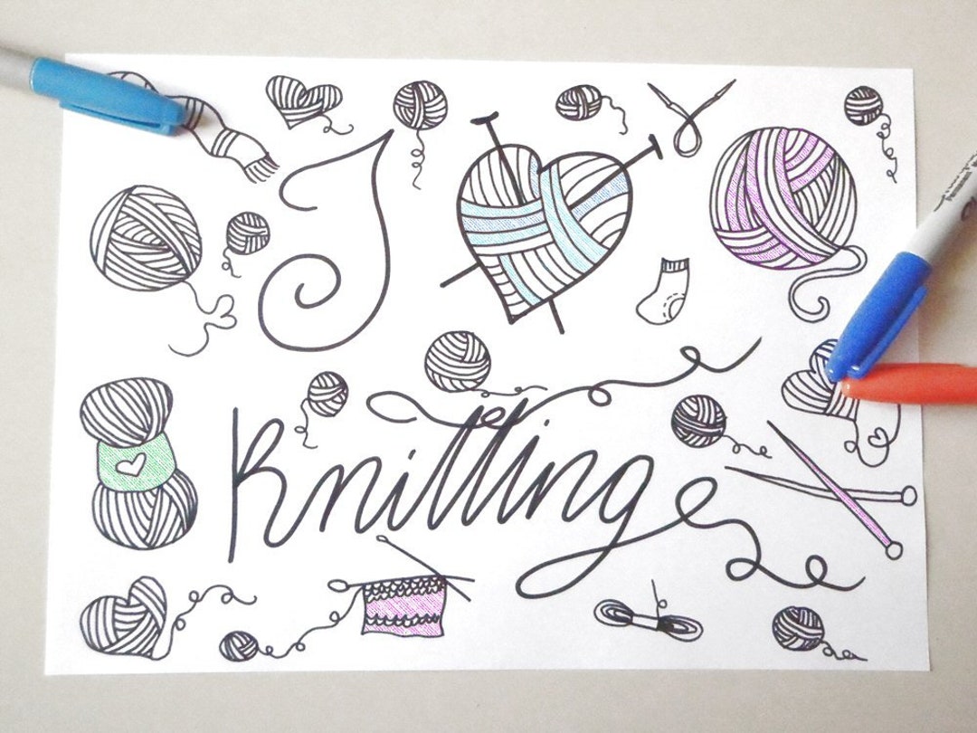I Love Knitting Coloring Book to Knit Yarn Instant Download Craft ...