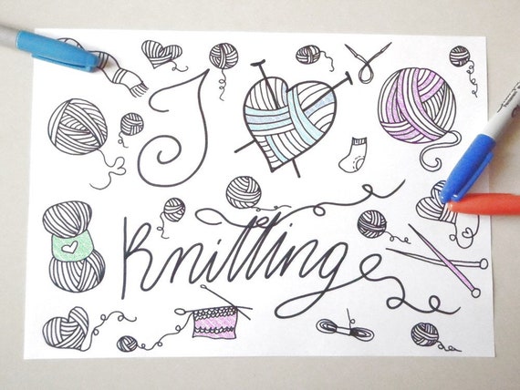 Download I Love Knitting Coloring Book To Knit Yarn Instant Download Etsy