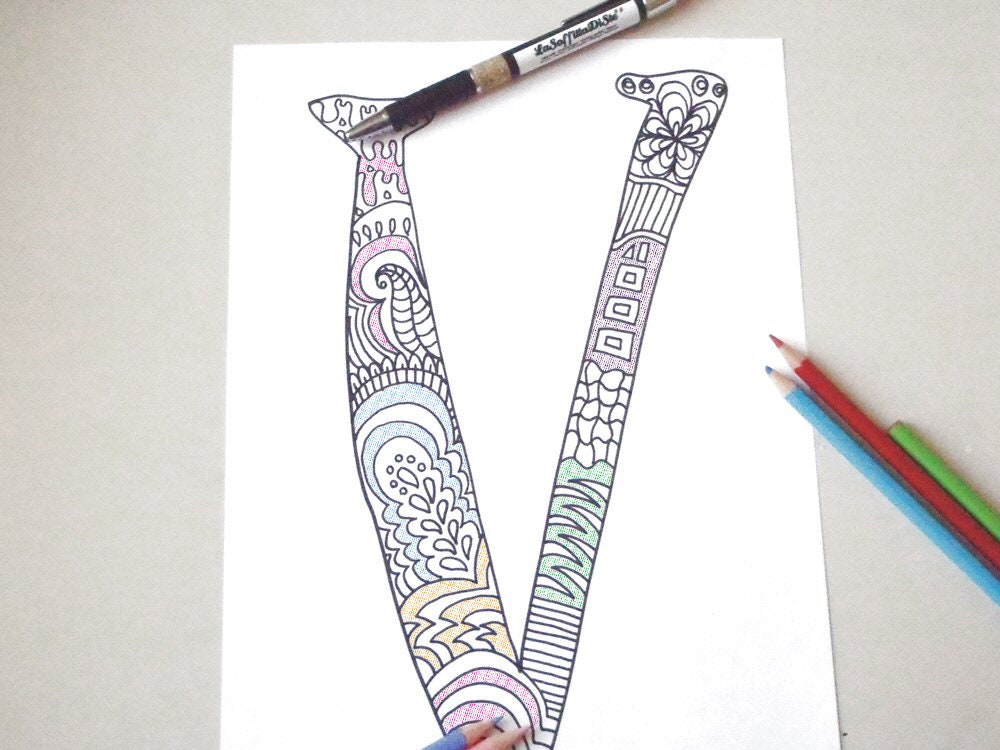 Letter V Coloring Alphabet Zentangle Initial V Adult Coloring Etsy Letter V Coloring Alphabet Zentangle Initial V Adult Coloring Etsy