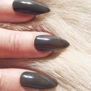 Stiletto Fake Nails Brown Green Almond False Nail - Etsy