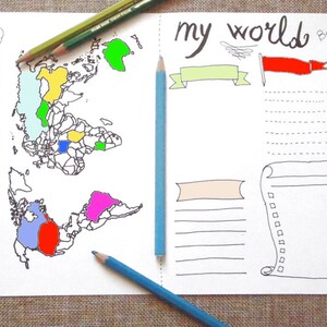 world map bullet journal monthly journaling visited places to etsy