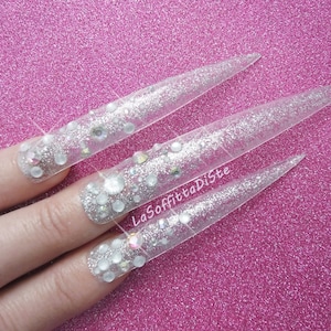drag queen bling fake nails hime gyaru stick on extreme barbie reusable clear full tips false nails stiletto long cosplayer lasoffittadiste image 1