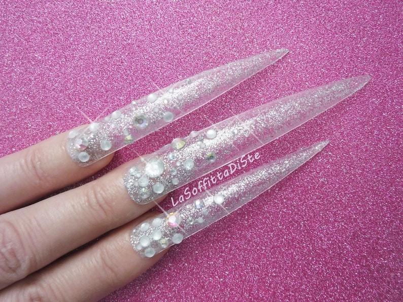 drag queen bling fake nails hime gyaru stick on extreme barbie reusable clear full tips false nails stiletto long cosplayer lasoffittadiste image 1