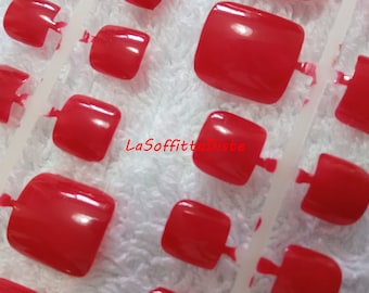 24 ongles carrés de pédicure faux orteils peints à la main rouge foncé AUCUN NUMÉRO DE SUIVI