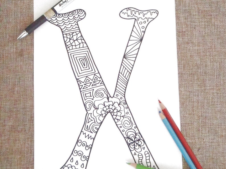 Coloring letter x colouring alphabet kids x adult coloring | Etsy