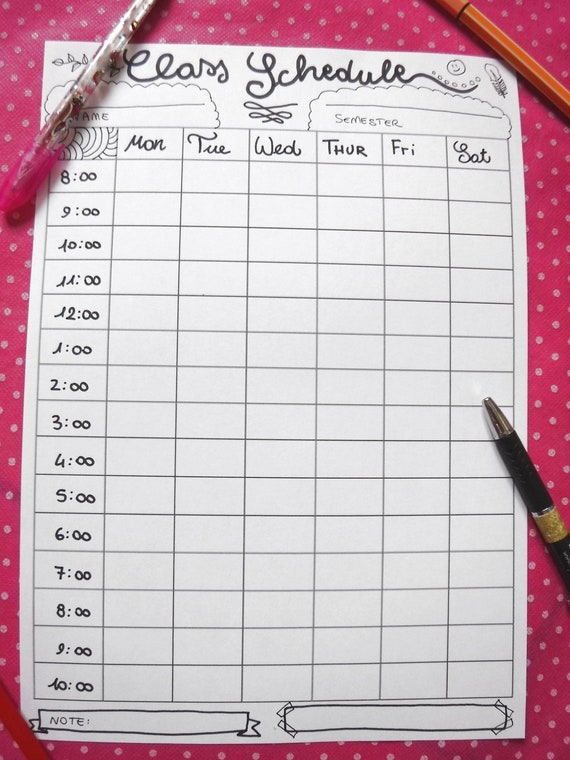 class schedule bullet journal printable bujo planner lessons school college timetable insert grid template print notebook lasoffittadiste college schedule planner template