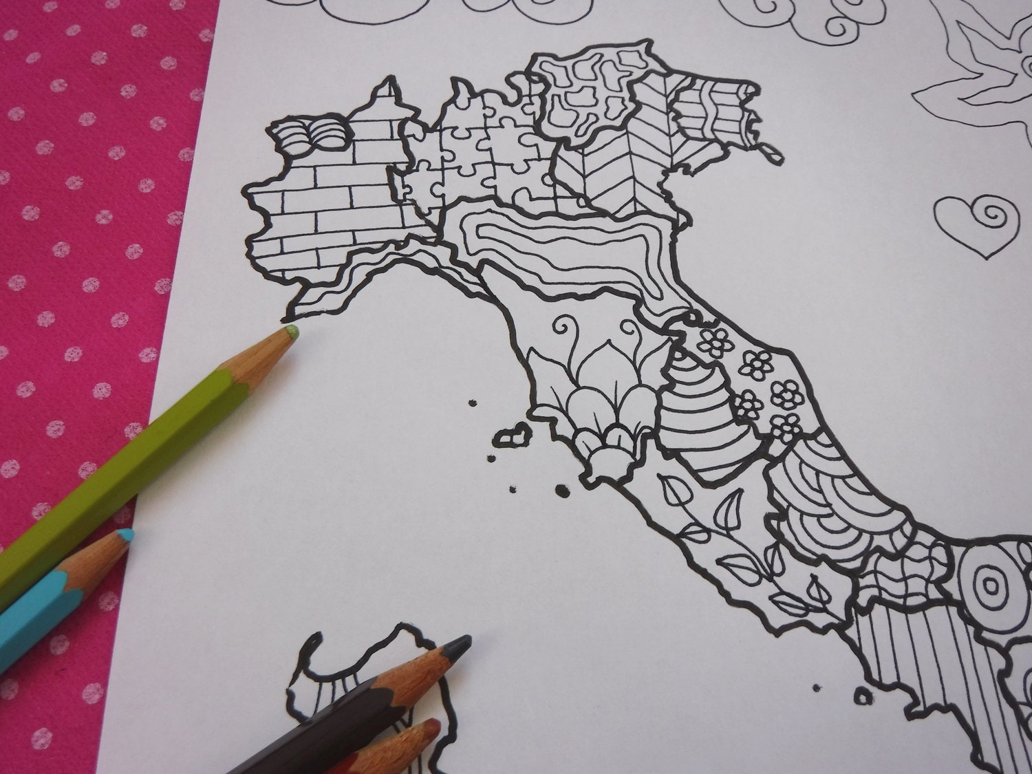 Italy map italian adult coloring page kids travel map download | Etsy