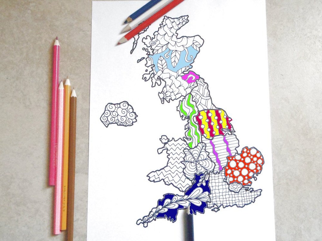 Uk Map To Color Uk Map Adult Coloring United Kingdom Great Britain Scotland England - Etsy