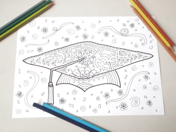 graduation hat coloring card cap college doctor diploma etsy norway