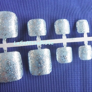 fake toenails bling ice blue 24 hand painted toe false nails fake nails