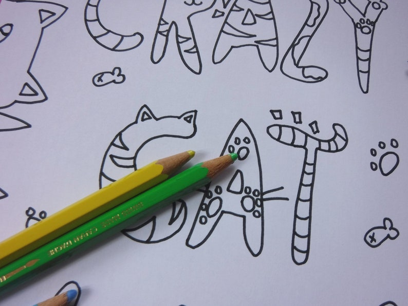 Download Crazy cat lady adult coloring page instant download | Etsy