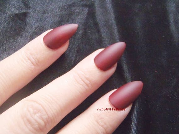 Dark Red Almond Nails with Glitter - wide 4