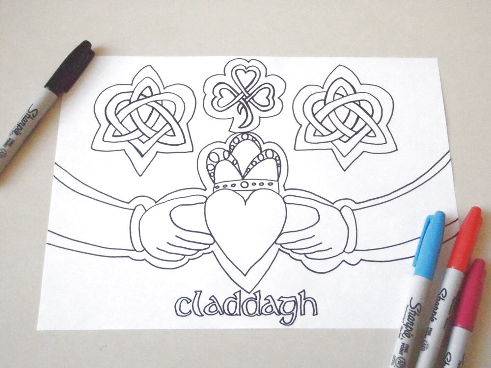 Claddagh Coloring Valentines Day Card Love Gift Engagement Etsy