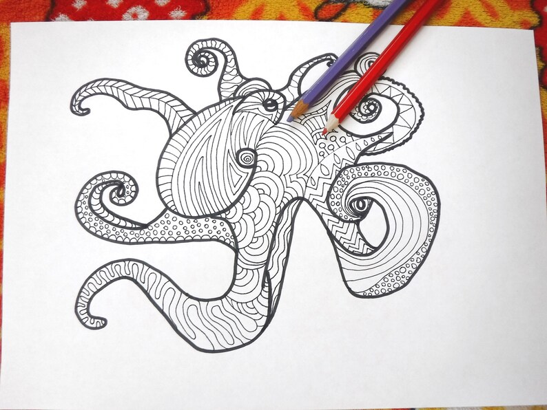 Download Octopus coloring page printable adults colouring | Etsy