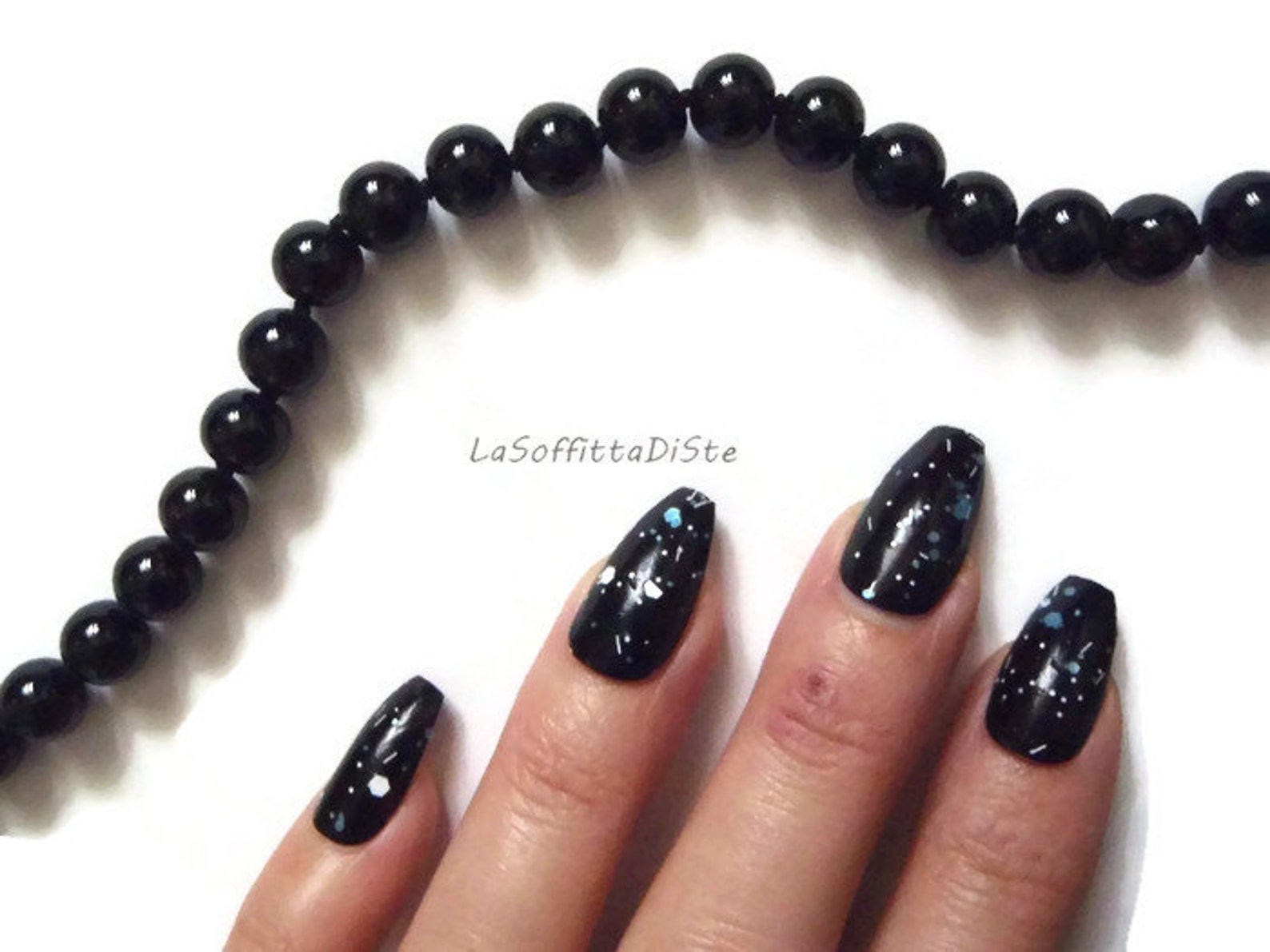 Black Galaxy Coffin Nails Valentine Day Glitter Matte | Etsy