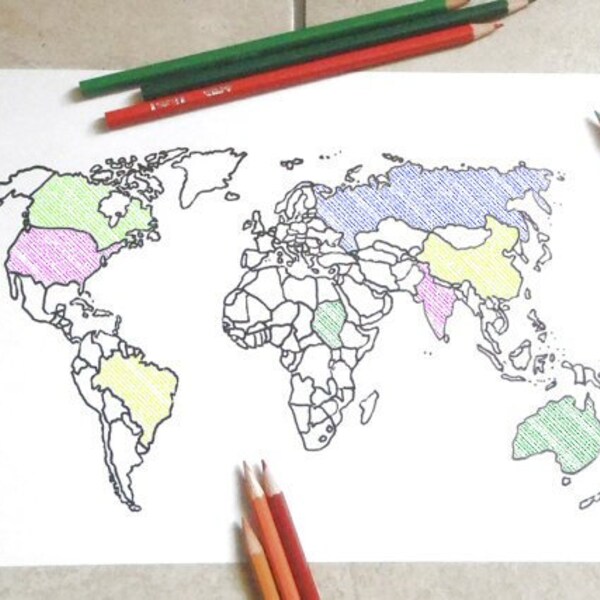 Printable Blank Map World Coloring Template Etsy Sales Journaling Adult ...