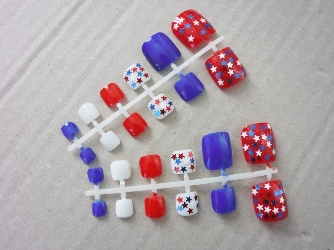 American Flag 24 Fake Toenails False Toe Nails Blue Red White Etsy