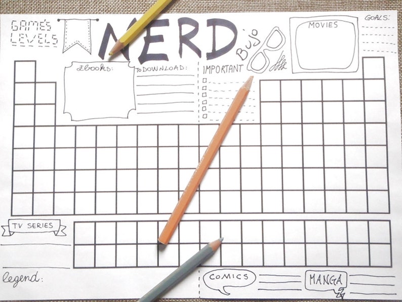 Nerd bullet journal printable planner geek gaming video games Etsy