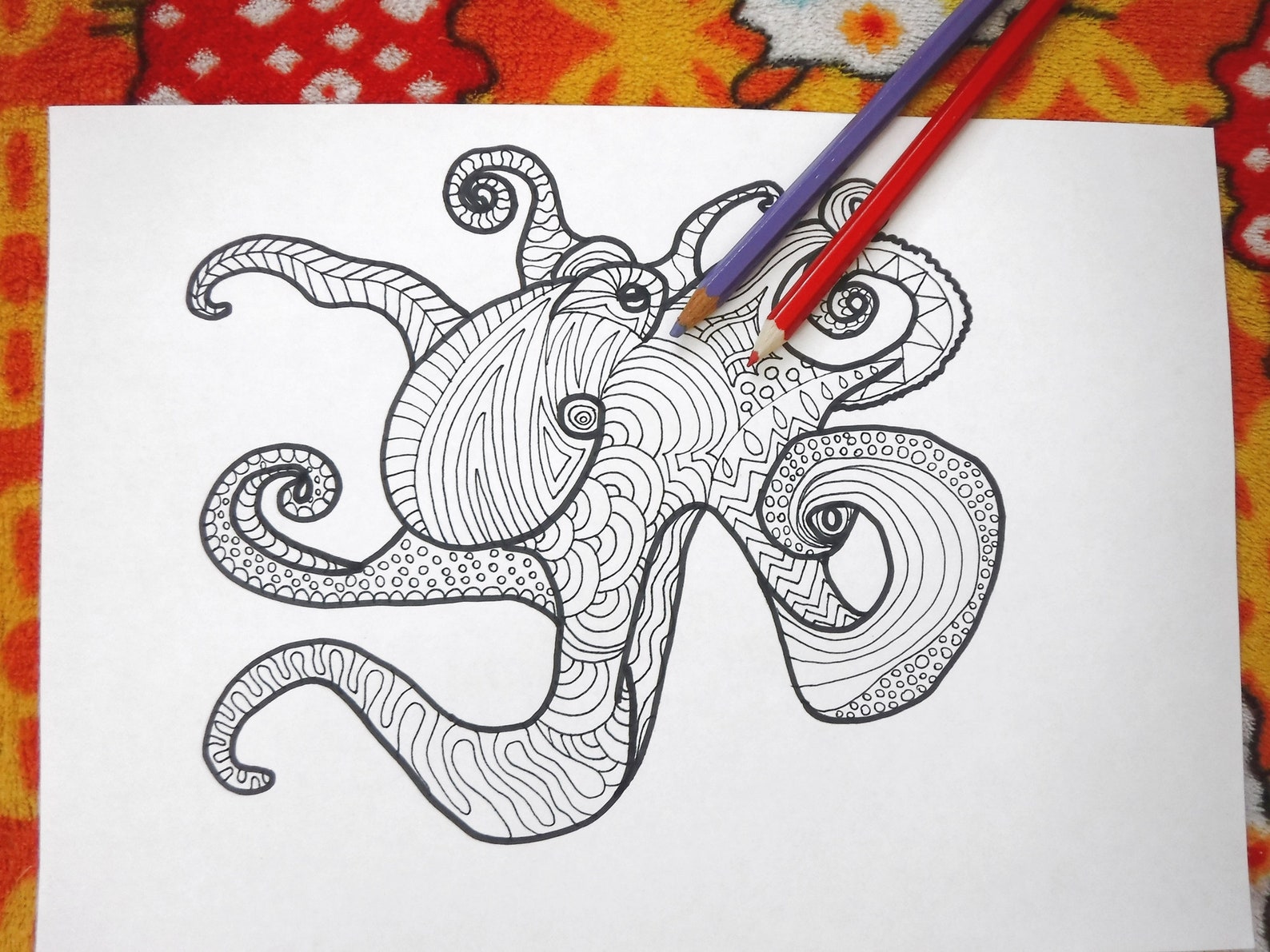 Octopus Coloring Page Printable Adults Colouring | Etsy