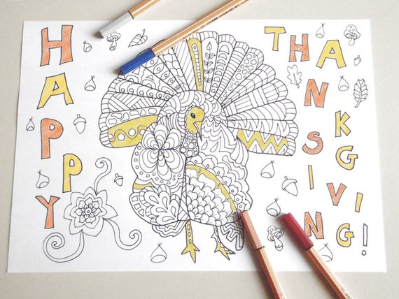 Turkey thanksgiving adult kids coloring book page
