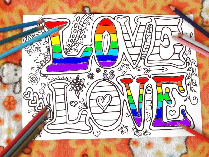 pride love is love coloring gay lgbt lgbtq lesbian etsy