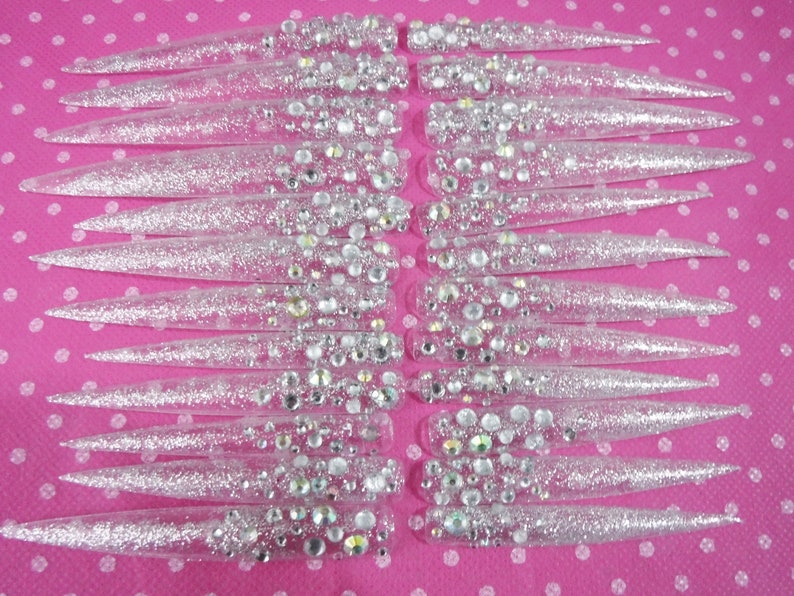 drag queen bling fake nails hime gyaru stick on extreme barbie reusable clear full tips false nails stiletto long cosplayer lasoffittadiste image 4