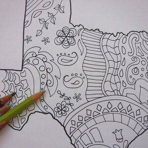 Texas Map Kids Adult Coloring Tourist Map Travelmap Doodle Book Instant ...