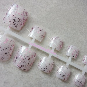 pink glitter 24 toe fake nails hand painted toe false nails