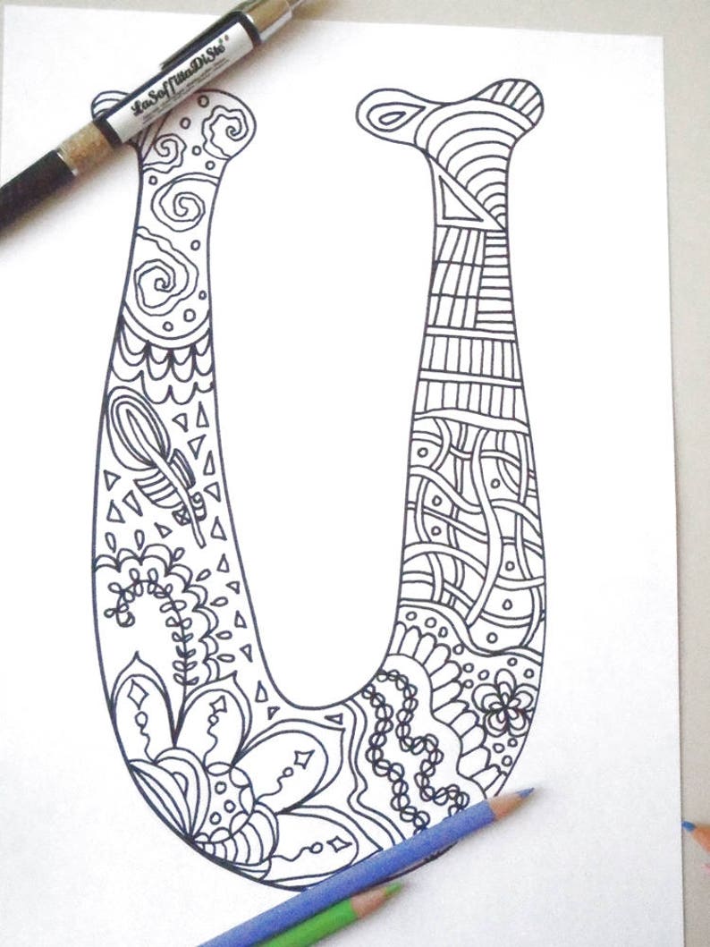 printable u colouring letter zentangle alphabet kids a
