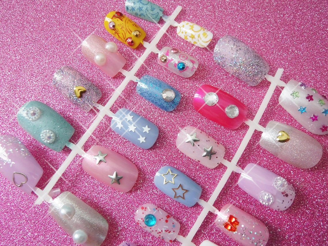 Sailor moon inspire fake nails gyaru press on false nails | Etsy