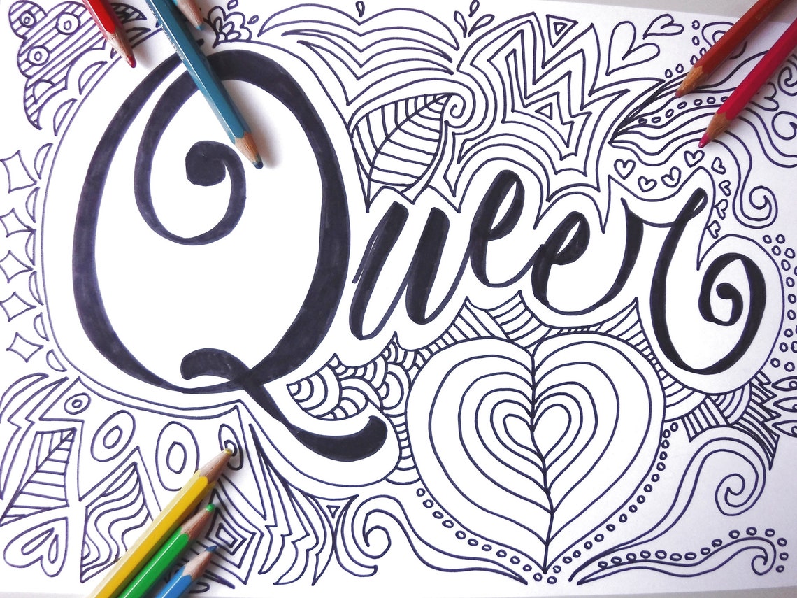 Queer coloring page printable gay lgbt lgbtq lesbian Etsy