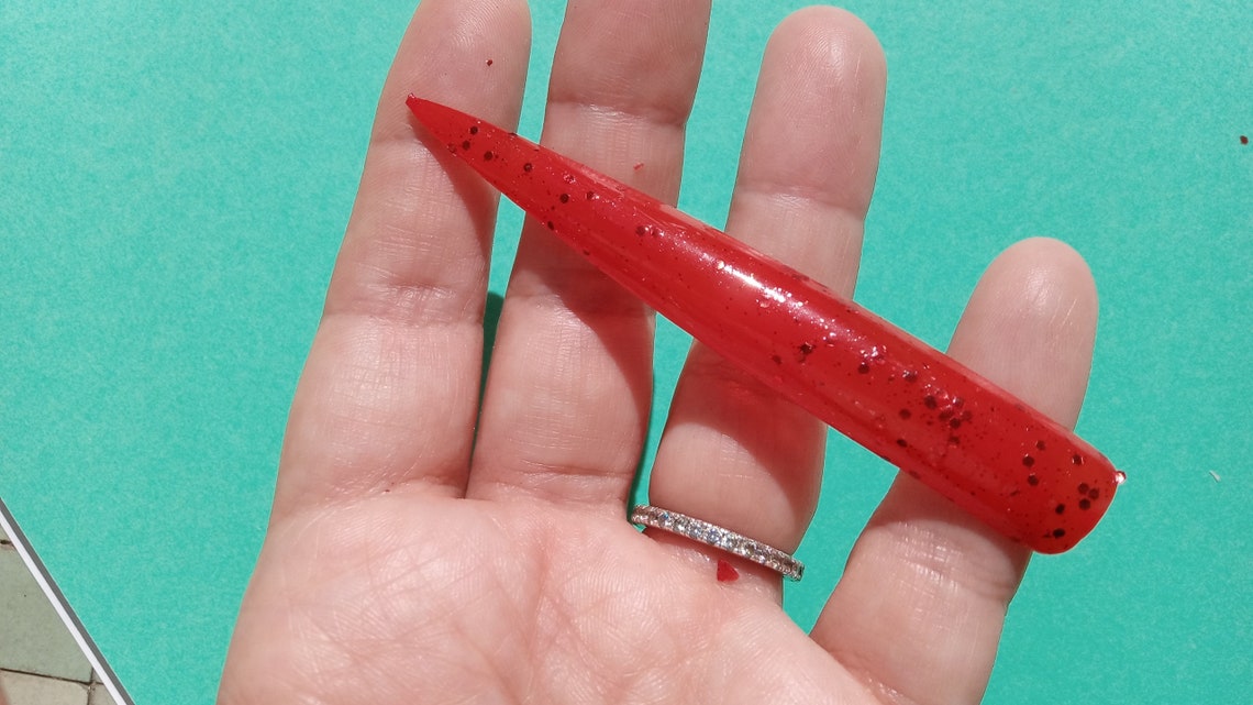 Red glitter stiletto nails long stilleto drag queen false | Etsy