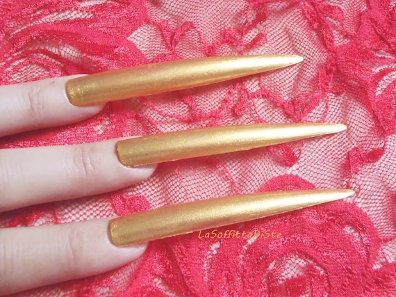Goud nagels extra goud super lange stiletto | Etsy