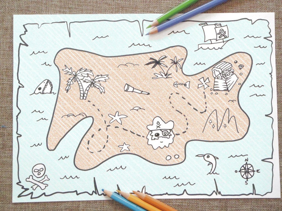 Pirate Map Coloring Treasure Printable Colouring Kids Buccaneers