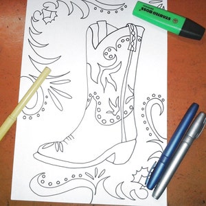 cowboy boot texas coloring kids adult rodeo
