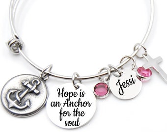 Inspirational Anchor Bangle Bracelet, Adjustable Bangle bracelet , Personalized , Customized