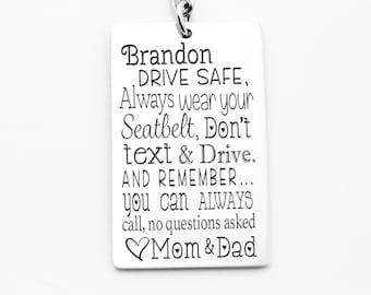 Customized with names quality key chain, Drive safe, wear your seatbelt, gift for teen, new driver, sweet 16 gift, don't text and drive
