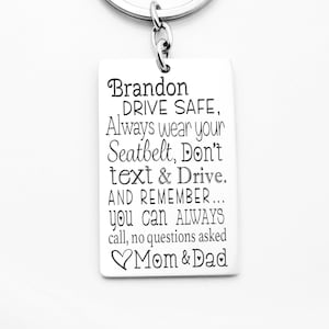 Customized with names quality key chain, Drive safe, wear your seatbelt, gift for teen, new driver, sweet 16 gift, don&#39;t text and drive