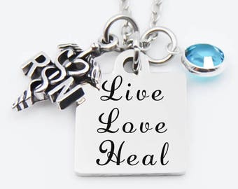 Live Love Heal, nurse, caretaker, registered nurse, nursing student, keychain or necklace